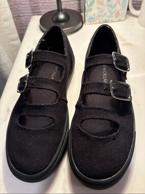 Caron Callahan Black Canvas Double-Strap Mary Jane Flats